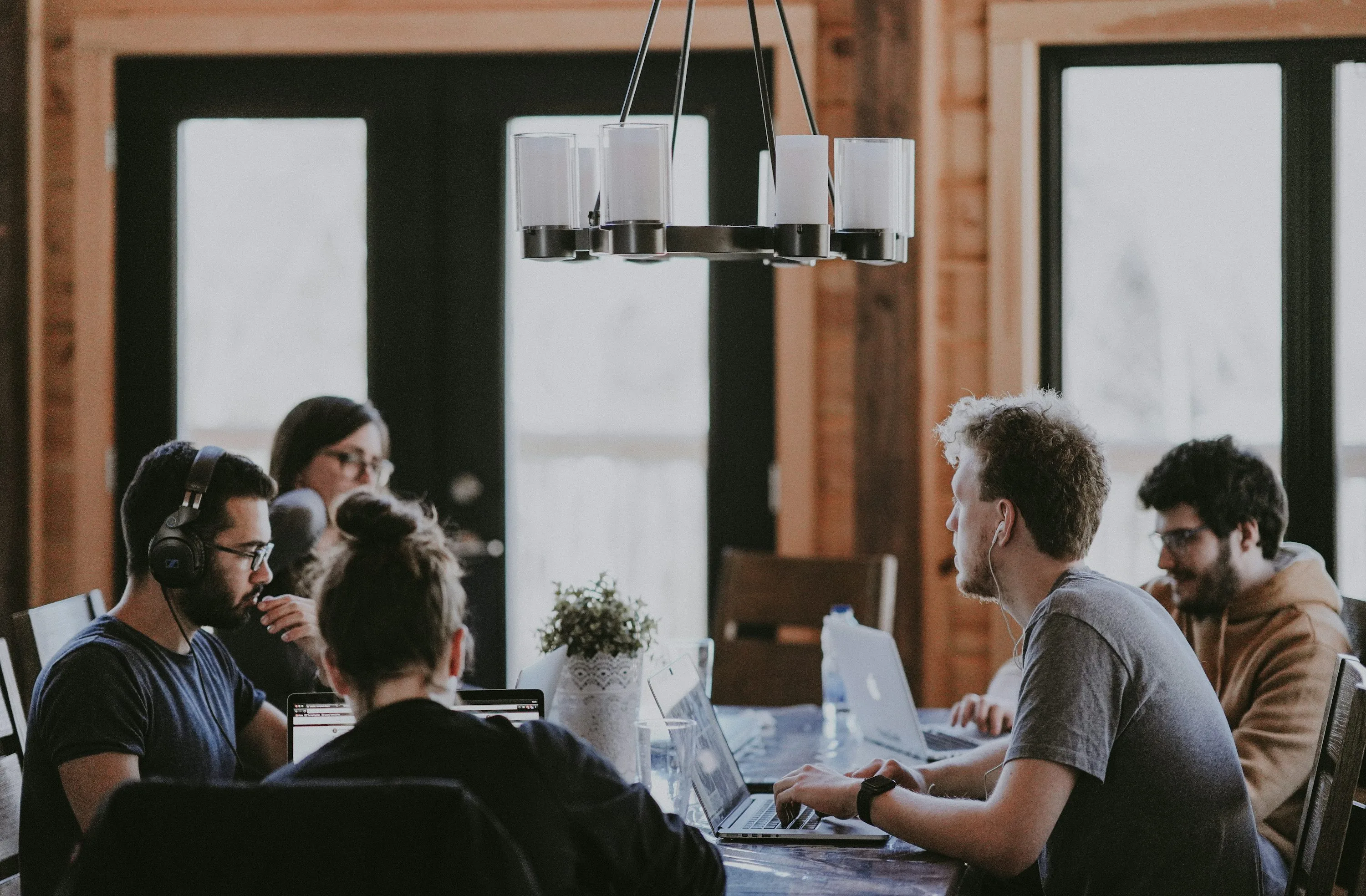 Digital agency team working together in a bright office